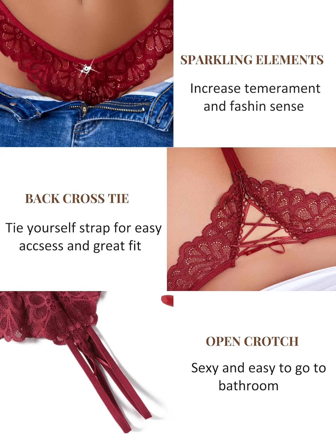 Avidlove Lace Panties Womens Sexy Bikini Underwear Criss Corss Thong Briefs V-Shape Cheeky Hipster S-XXL