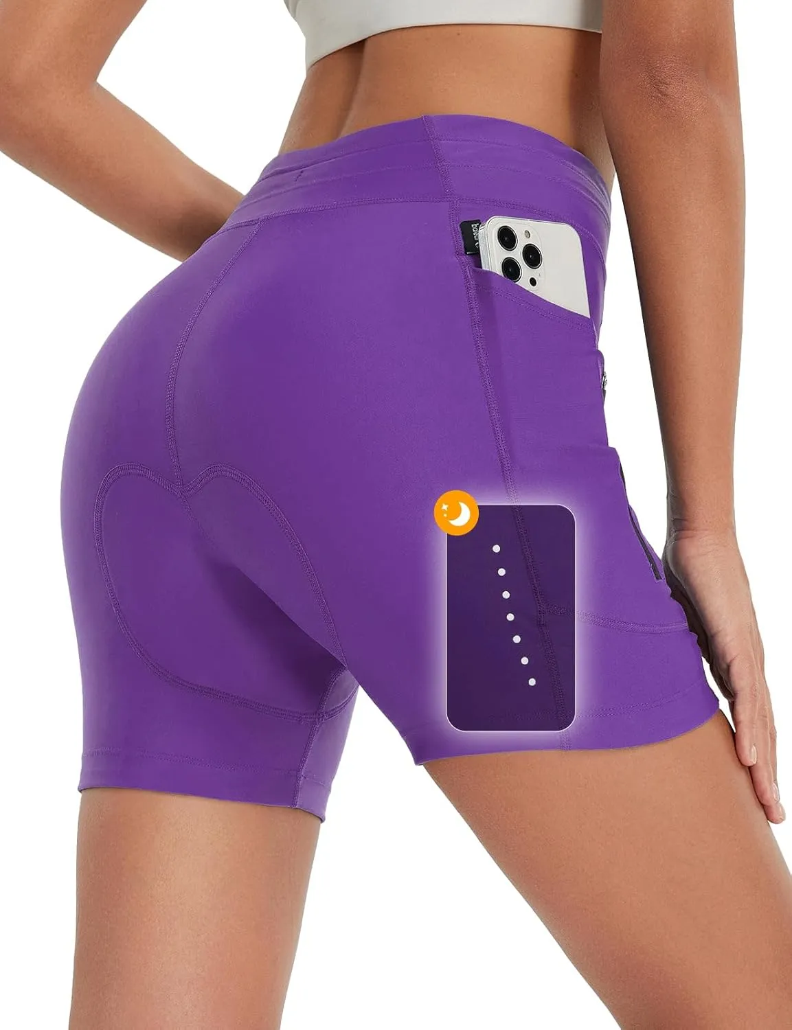 baleaf Women's 4D Padded Bike Shorts High Waisted Cycling Underwear Zipper Pockets for Bicycle Biking Cycle