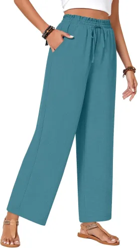 Bestbee Womens Business Casual Pants, Loose Fit Long Trousers 2025 Spring High Waist Waffle Knit Sweatpants with Pockets