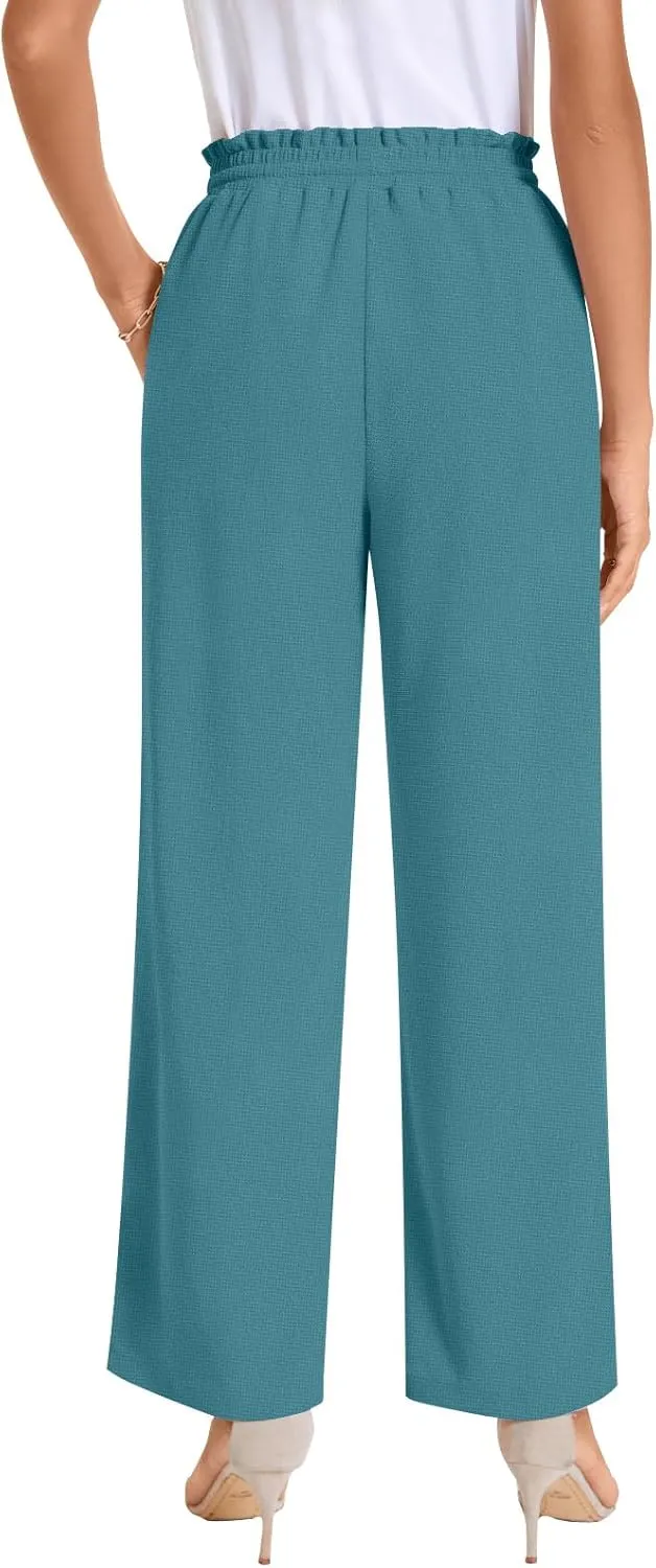 Bestbee Womens Business Casual Pants, Loose Fit Long Trousers 2025 Spring High Waist Waffle Knit Sweatpants with Pockets