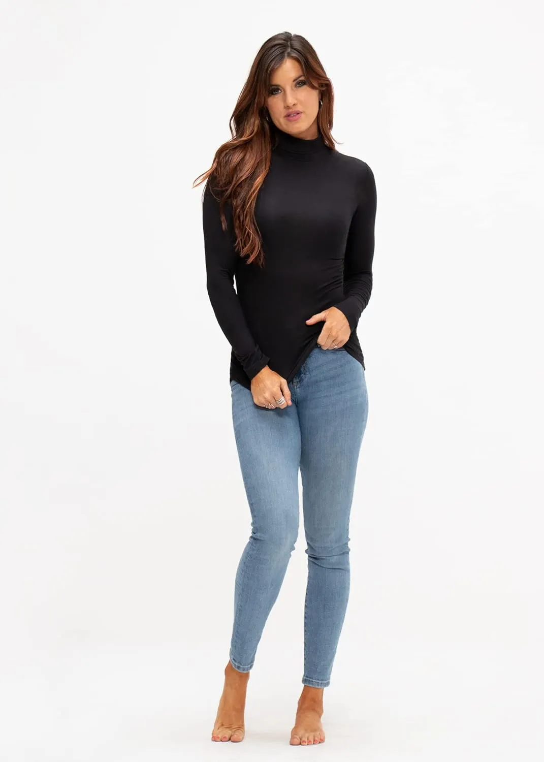 DEVOPS Womens 2 Pack Long Sleeve Mock Turtleneck Stretch Fitted Thermal Underlayer Shirts