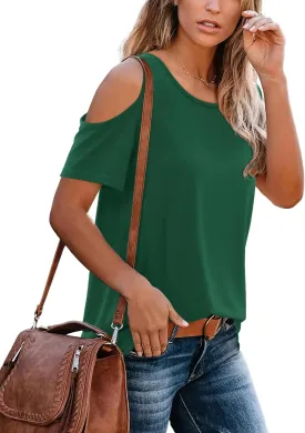 DittyandVibe Summer Tops Knit Shirts Casual Cold Shoulder Tee Blouse for Women