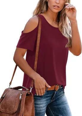 DittyandVibe Summer Tops Knit Shirts Casual Cold Shoulder Tee Blouse for Women