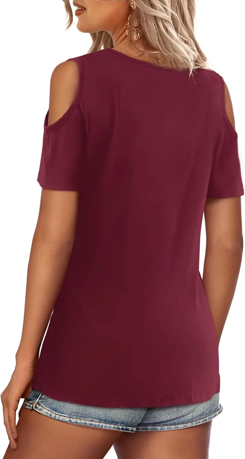 DittyandVibe Summer Tops Knit Shirts Casual Cold Shoulder Tee Blouse for Women