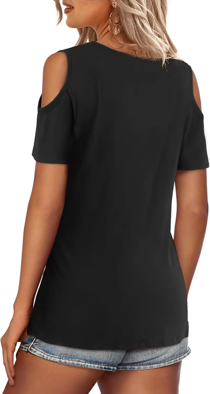 DittyandVibe Summer Tops Knit Shirts Casual Cold Shoulder Tee Blouse for Women