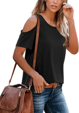 DittyandVibe Summer Tops Knit Shirts Casual Cold Shoulder Tee Blouse for Women