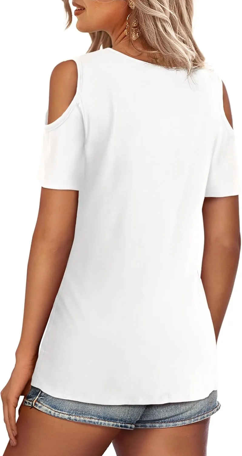 DittyandVibe Summer Tops Knit Shirts Casual Cold Shoulder Tee Blouse for Women