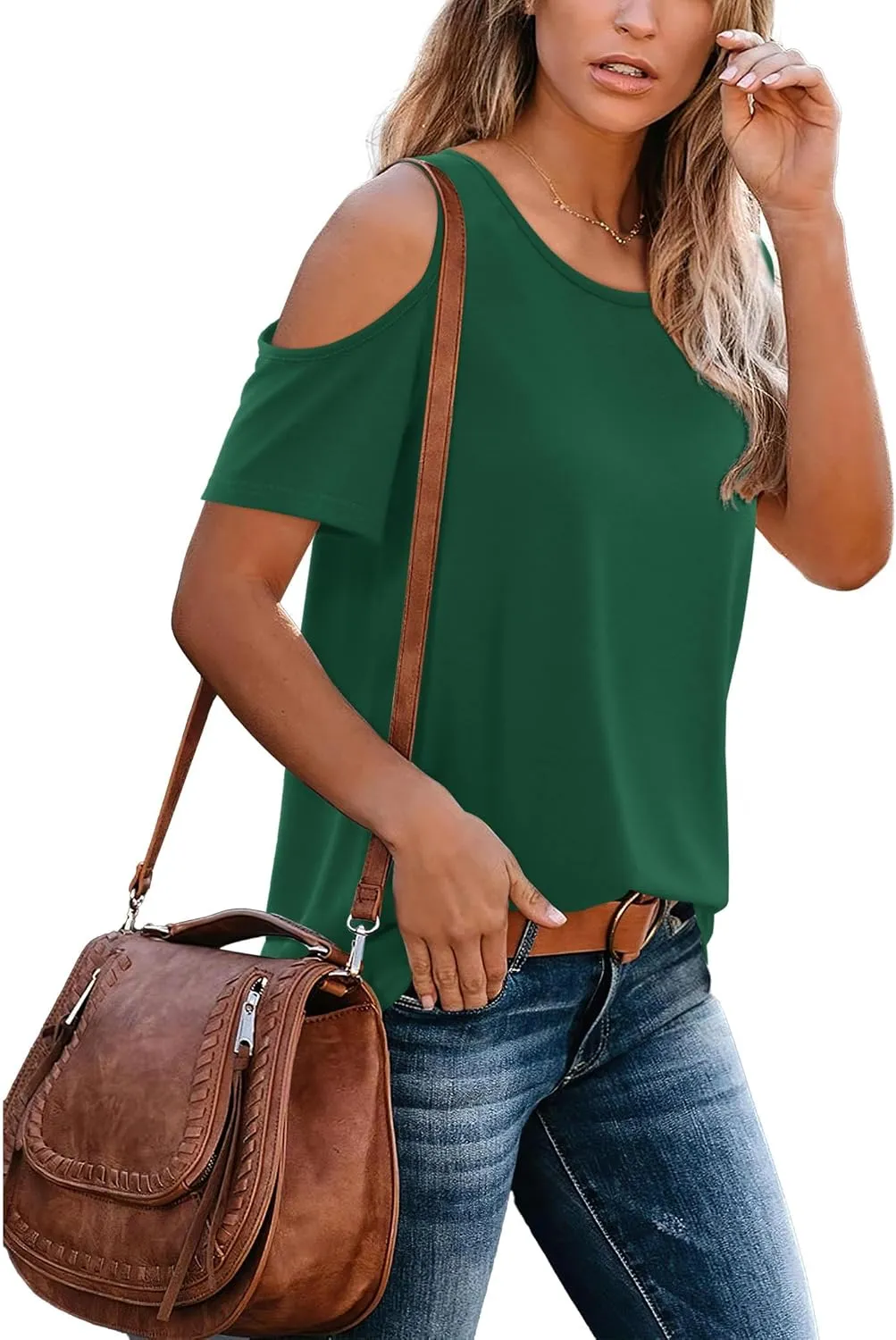DittyandVibe Summer Tops Knit Shirts Casual Cold Shoulder Tee Blouse for Women