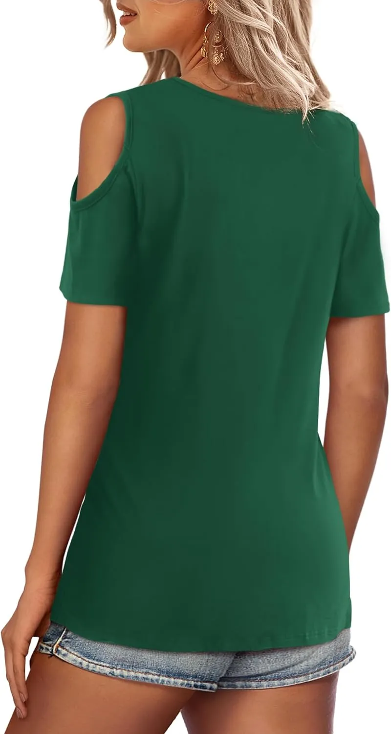 DittyandVibe Summer Tops Knit Shirts Casual Cold Shoulder Tee Blouse for Women