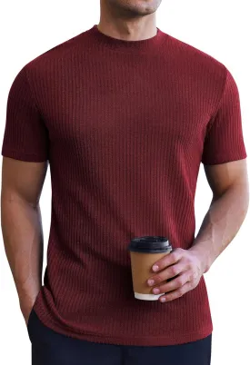 Ekouaer Mens Mock Turtleneck Short Sleeve Knit T Shirts Slim Fit Basic Thermal Tops Lightweight Tee S-XXXL