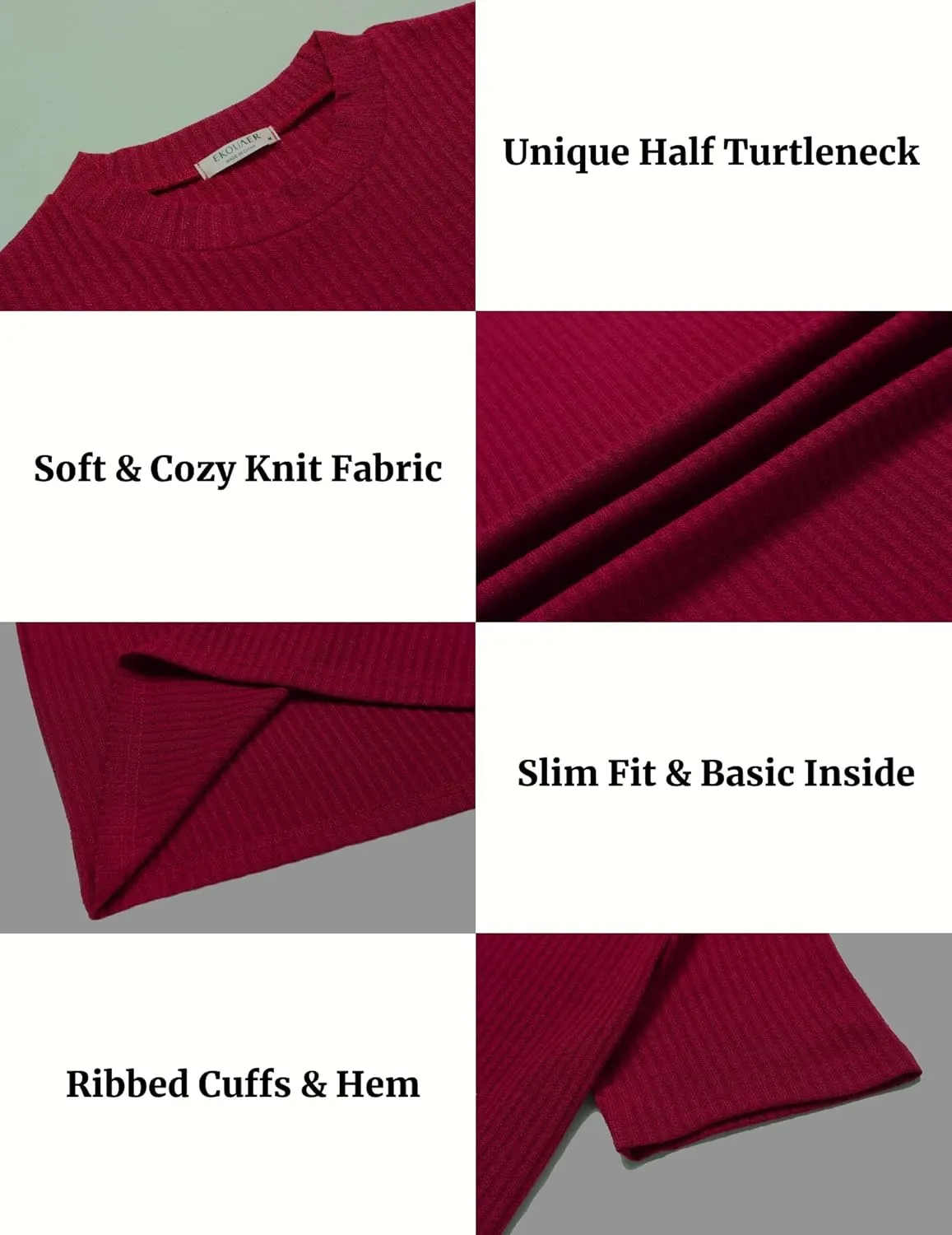 Ekouaer Mens Mock Turtleneck Short Sleeve Knit T Shirts Slim Fit Basic Thermal Tops Lightweight Tee S-XXXL