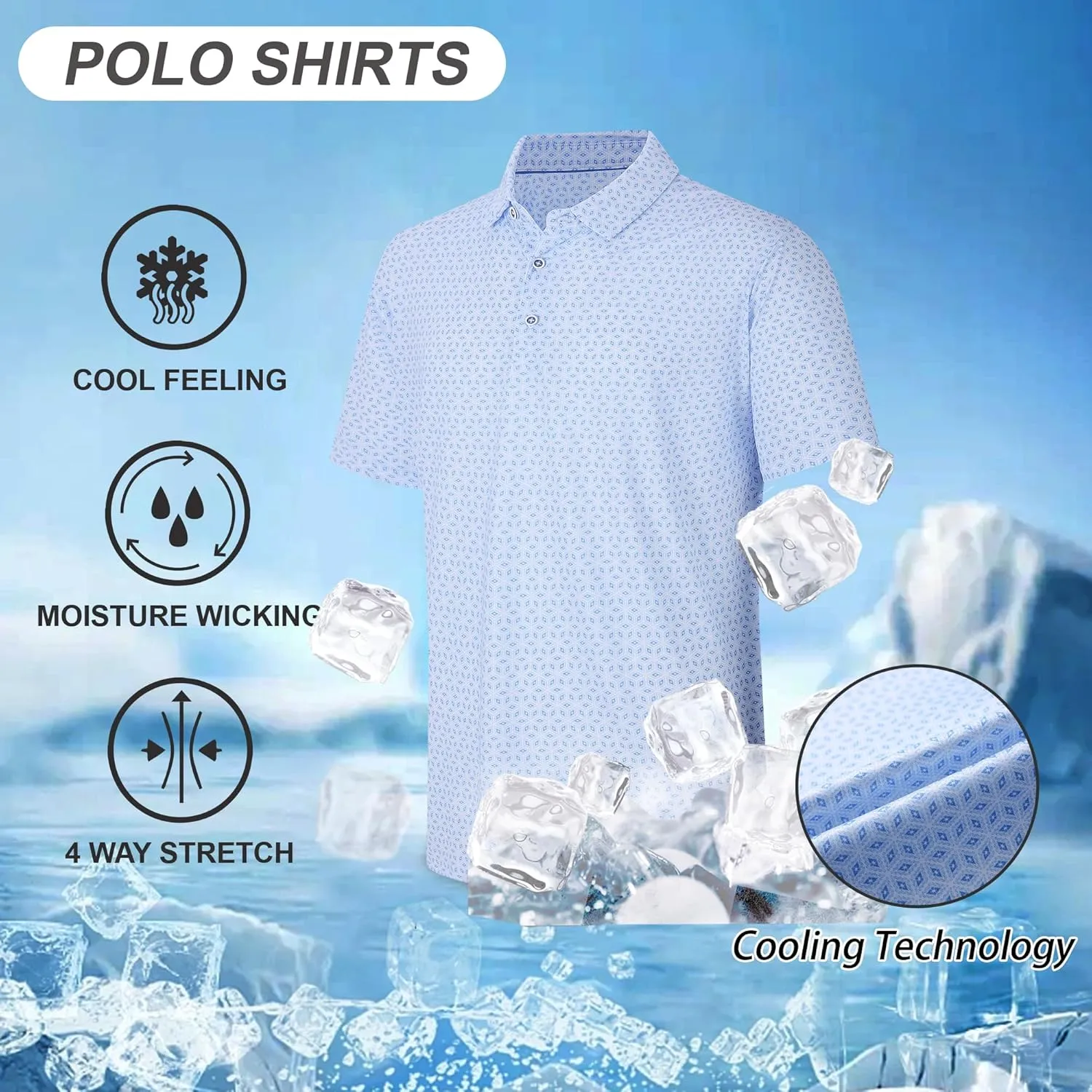 Esabel.C Golf Shirts for Men Dry Fit Performance Short Sleeve Print Moisture Wicking Collared Shirt