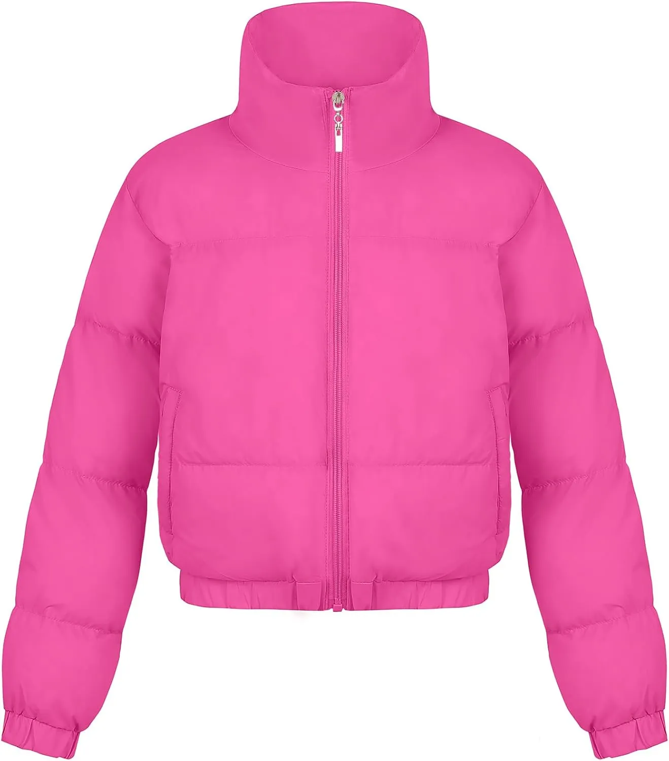 EXARUS Girls Puffer Jacket Warm Water Repellent Oversized/Cropped Stand Collar Pockets Zip up Quilted Short Bubble Coat