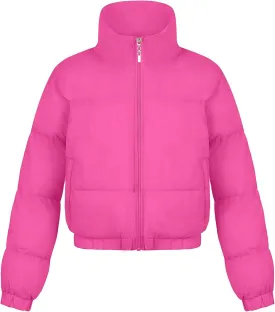 EXARUS Girls Puffer Jacket Warm Water Repellent Oversized/Cropped Stand Collar Pockets Zip up Quilted Short Bubble Coat