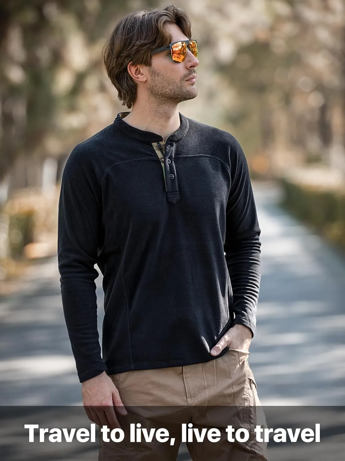 FREE SOLDIER Men's Thermal Henley Long Sleeve Shirts Fleece Pullover Sweaters Lightweight Sweatshirts