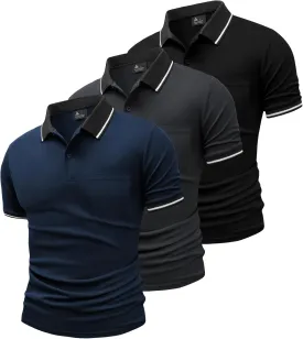 GEEK LIGHTING 3 Pack Mens Polo Shirts Short Sleeve Athletic Polo for Men Casual Moisture Wicking T-Shirts with Pocket