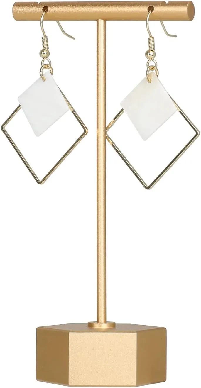 GemeShou Gold Metal Earring T Bar Stand, Single small earring hanger display, Retail earring holder for show, Jewelry earring organizer for Online store PhotographyGold-Hexagon Base Height 4.5"