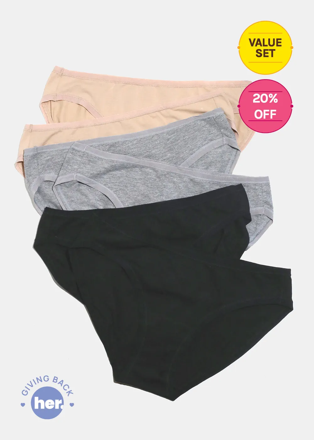 Her. Cotton Stretch Bikinis - Neutral 6-Pack