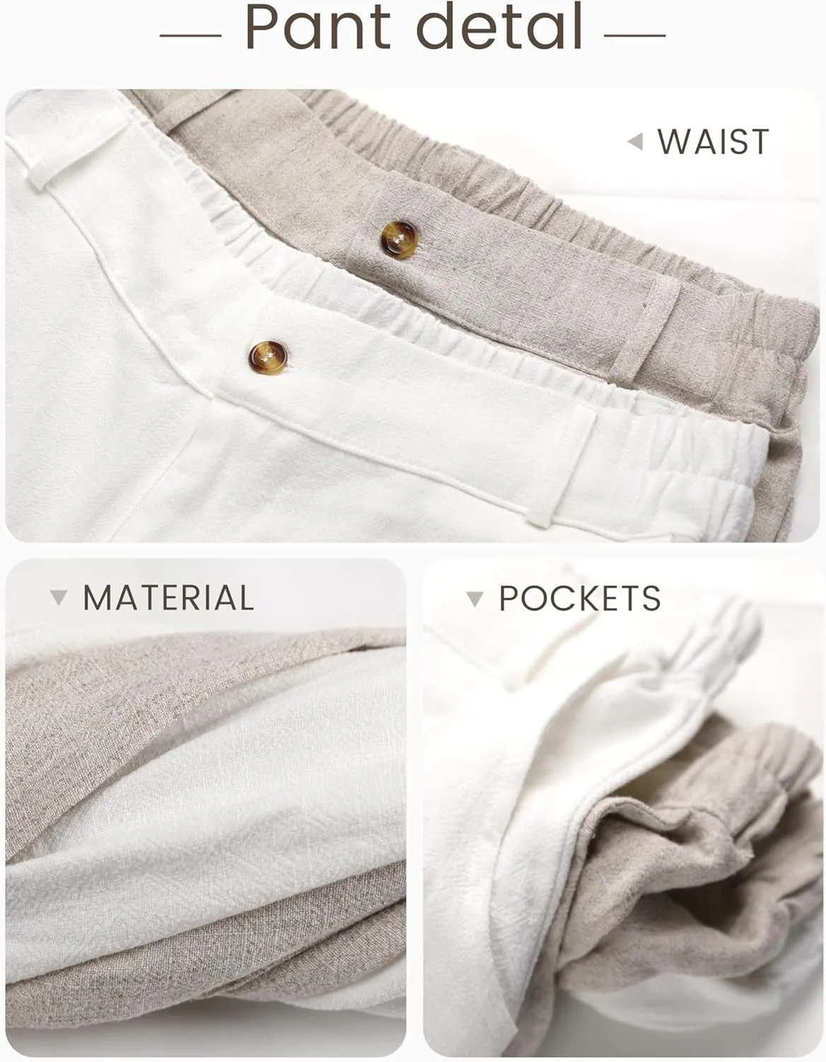 Hooever Womens Cotton Linen Pants Casual Button Up High Waisted Wide Leg Trousers