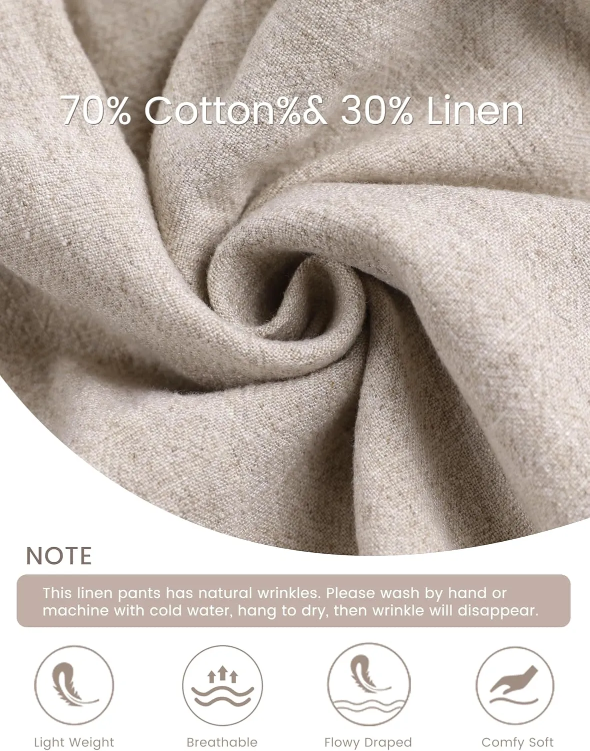 Hooever Womens Cotton Linen Pants Casual Button Up High Waisted Wide Leg Trousers