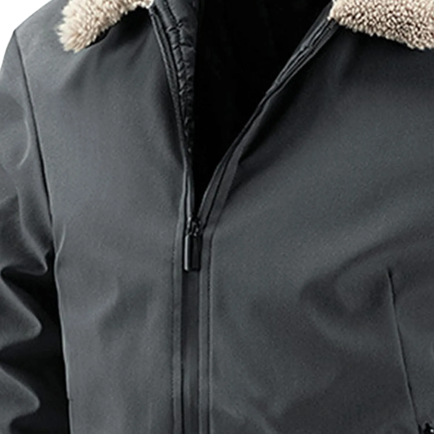 Maiyifu-GJ Men's Faux Fur Collar Bomber Jacket Winter Warm Zipper Lapel Vintage Coat Lightweight Thermal Trucker Coats