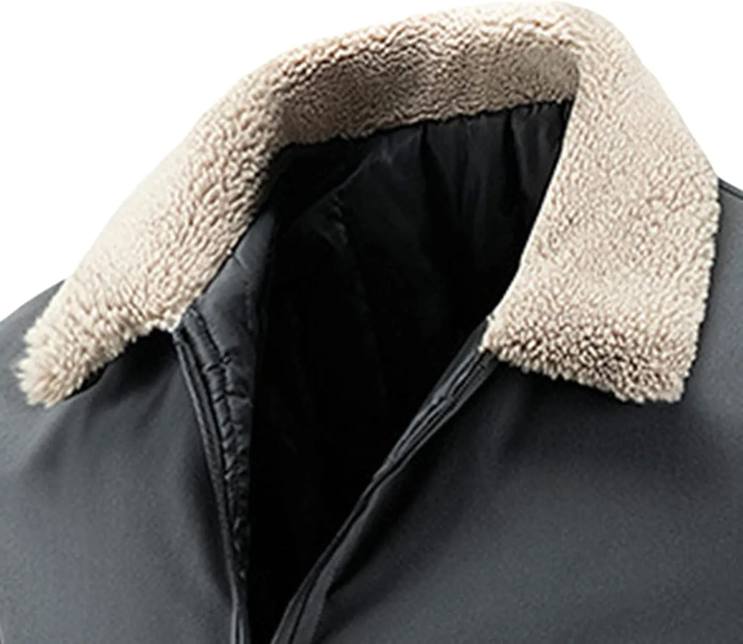 Maiyifu-GJ Men's Faux Fur Collar Bomber Jacket Winter Warm Zipper Lapel Vintage Coat Lightweight Thermal Trucker Coats