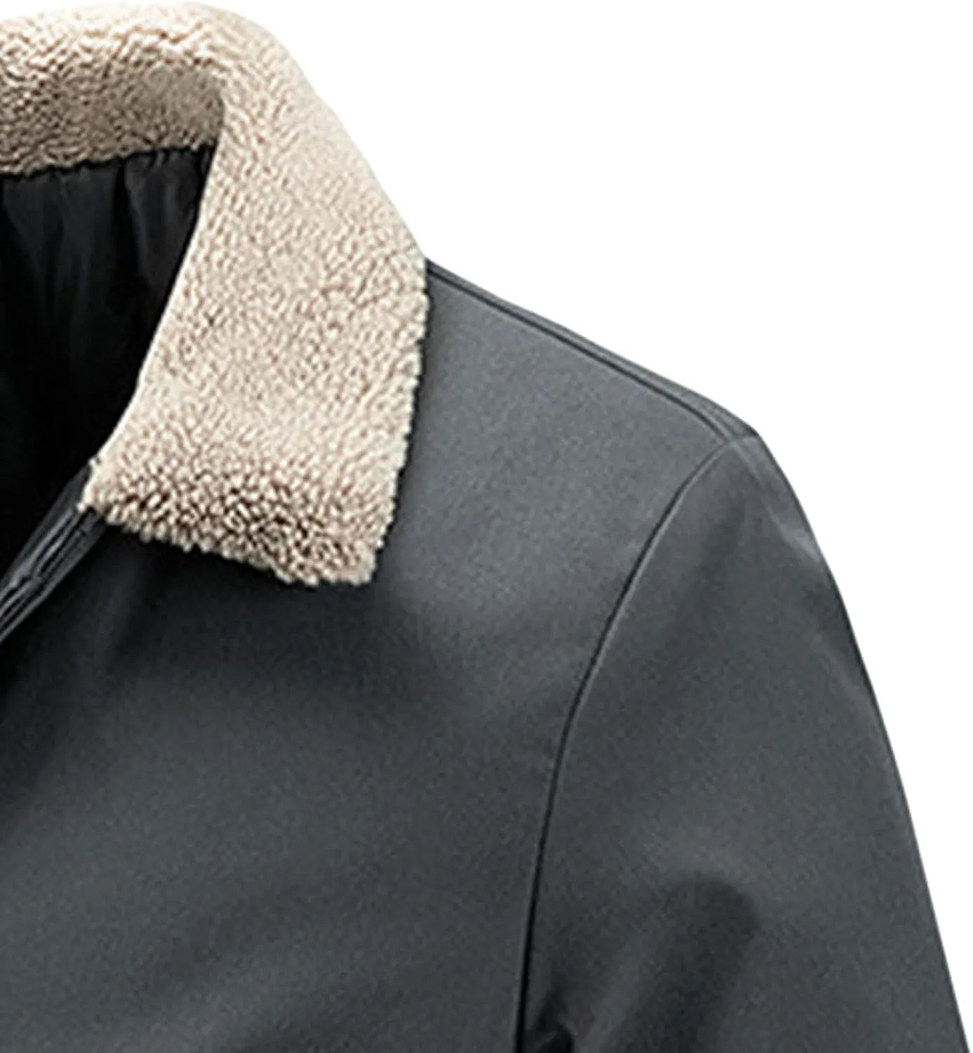 Maiyifu-GJ Men's Faux Fur Collar Bomber Jacket Winter Warm Zipper Lapel Vintage Coat Lightweight Thermal Trucker Coats