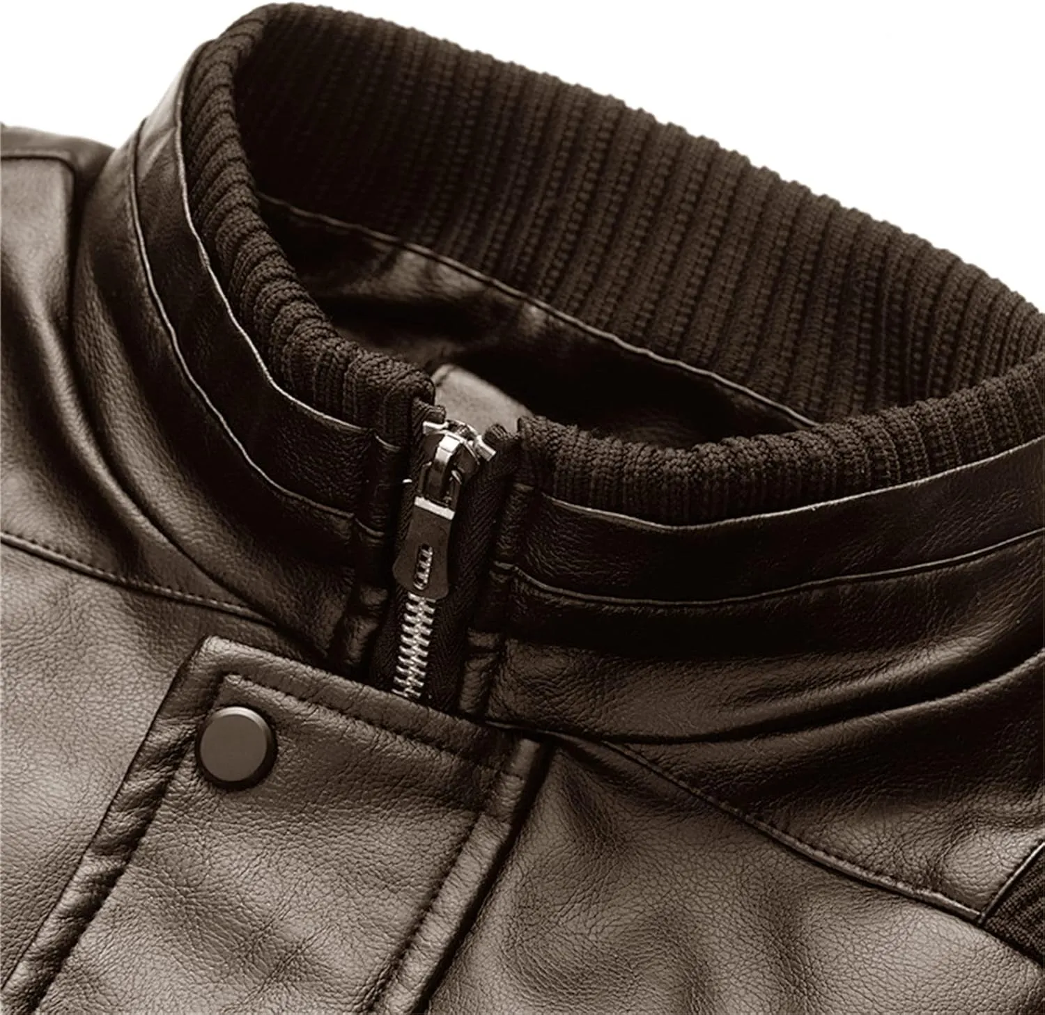 Maiyifu-GJ Men's Pu Full Zip Biker Jacket Winter Warm Faux Leather Lapel Motorcycle Coat Fleece Lined Thermal Trucker Coats