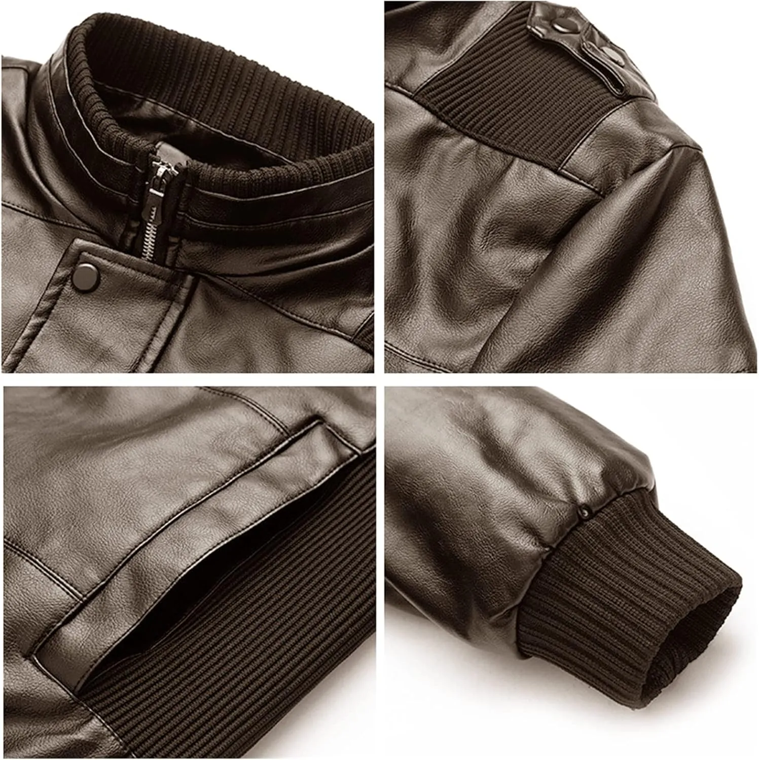 Maiyifu-GJ Men's Pu Full Zip Biker Jacket Winter Warm Faux Leather Lapel Motorcycle Coat Fleece Lined Thermal Trucker Coats