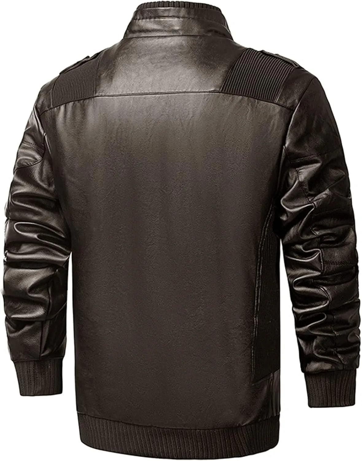 Maiyifu-GJ Men's Pu Full Zip Biker Jacket Winter Warm Faux Leather Lapel Motorcycle Coat Fleece Lined Thermal Trucker Coats