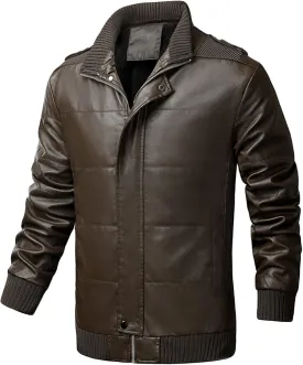 Maiyifu-GJ Men's Pu Full Zip Biker Jacket Winter Warm Faux Leather Lapel Motorcycle Coat Fleece Lined Thermal Trucker Coats