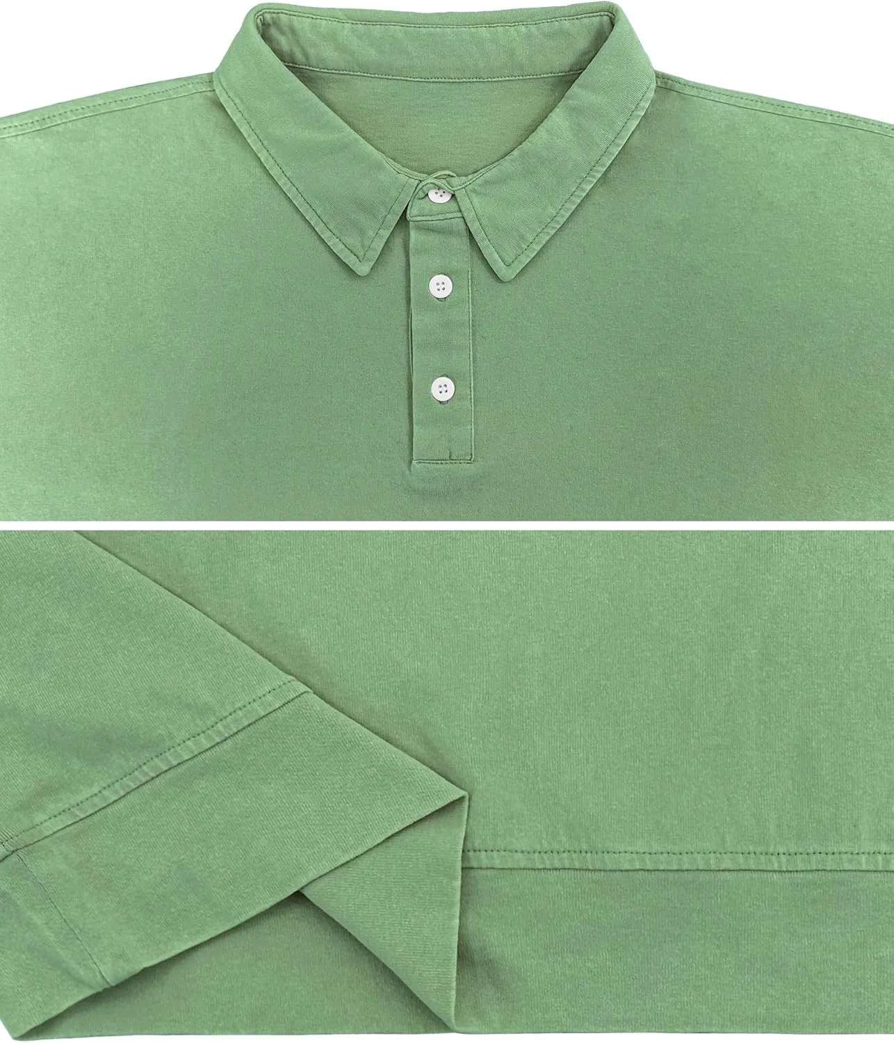 Men's Long Sleeve Polo Shirts Distressed Washed Cotton T-Shirt Lightweight Casual Button Collared Shirt Top