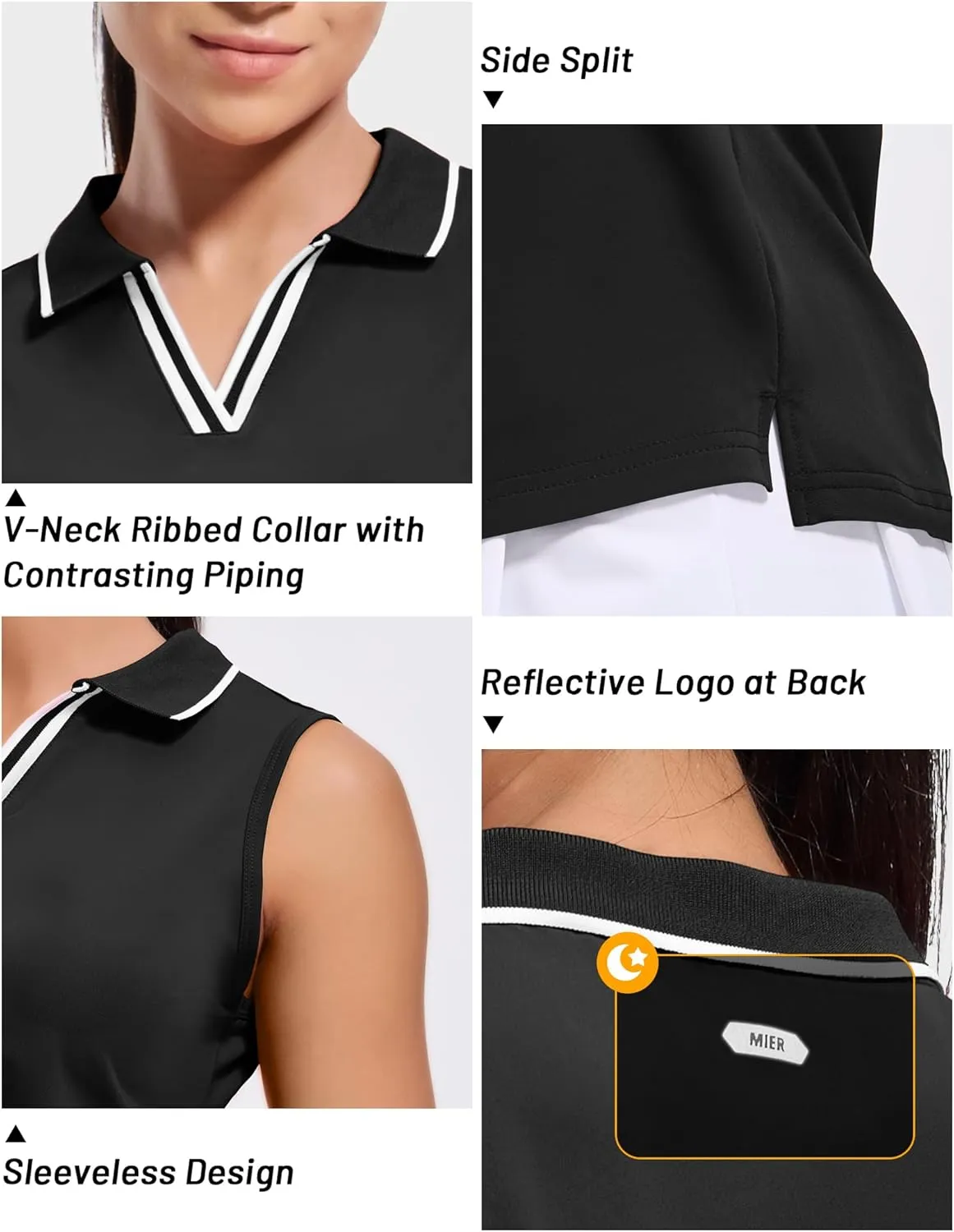 MIER Women's Sleeveless Golf Polo Shirts Dry Fit Collared Tank Tops V Neck Ribbed Athletic Tennis Shirt, Moisture Wicking