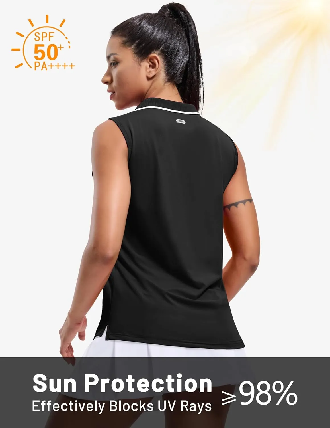 MIER Women's Sleeveless Golf Polo Shirts Dry Fit Collared Tank Tops V Neck Ribbed Athletic Tennis Shirt, Moisture Wicking
