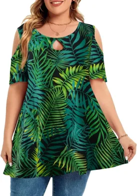 MONNURO Plus Size Cold Shoulder Tops For Women Sexy Ruffle Short Sleeve Tunic