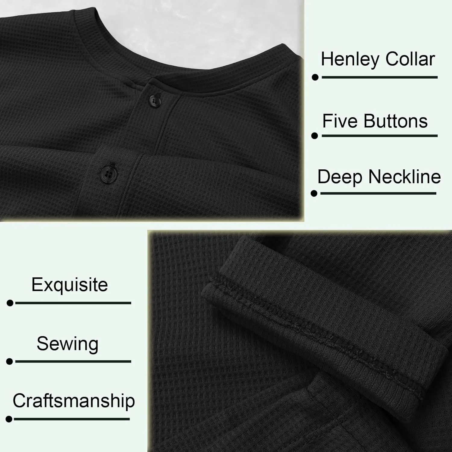 Muscle Cmdr Men's Waffle Henley Shirts Long Sleeve T-Shirt Stylish Casual 5 Button Placket Slim Fit Tee Thermal Underwear