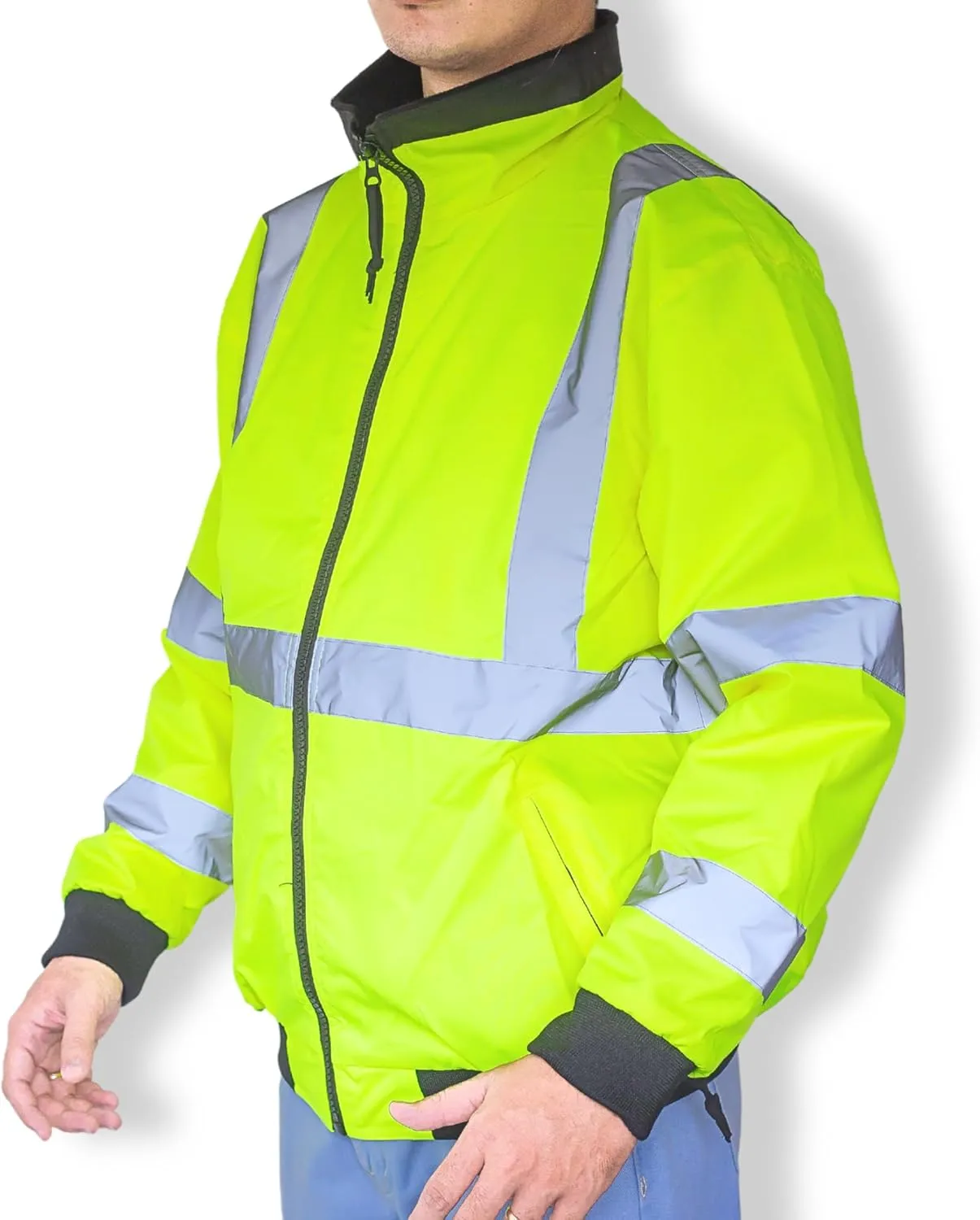 North 15 Men's High Visibility Safety Bomber Jacket, Fleece Lined