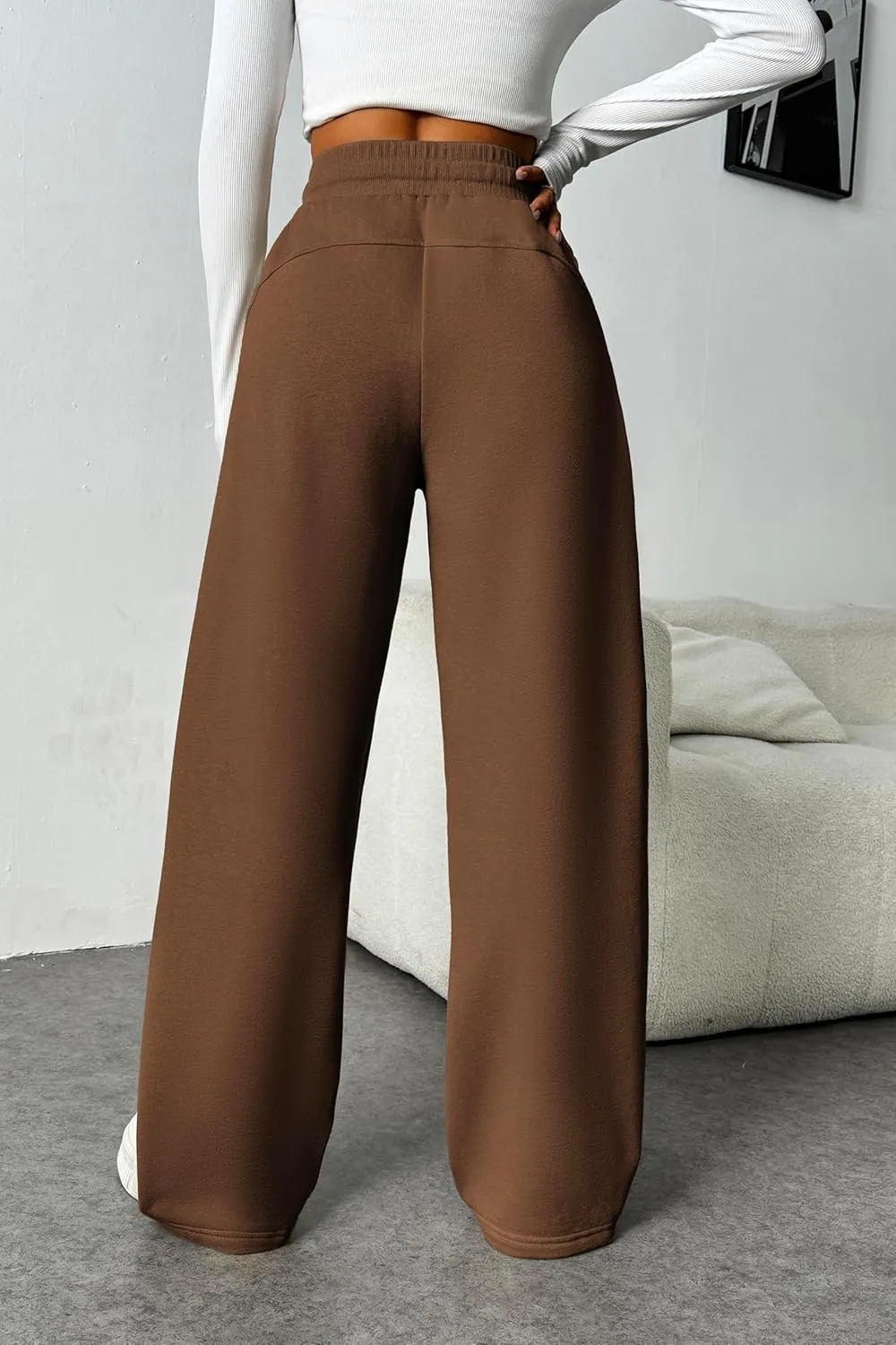 PINSPARK Womens Fleece Wide Leg Sweatpants High Waisted Athletic Sweat Pants Winter Baggy Workout Pant with Pocket