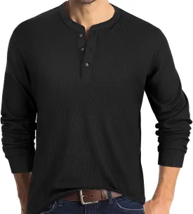 PrettyGuide Men's Long Sleeve Waffle Henley Shirts Casual Fall Thermal Shirts Button T-Shirt