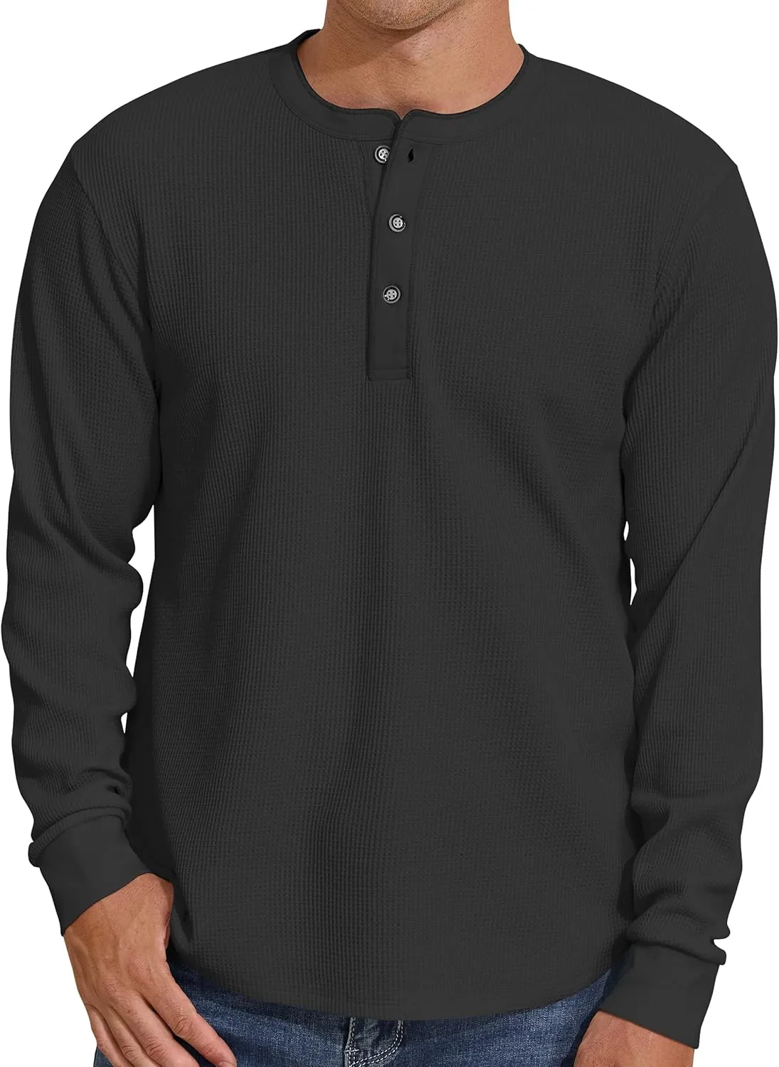 PrettyGuide Men's Long Sleeve Waffle Henley Shirts Casual Fall Thermal Shirts Button T-Shirt