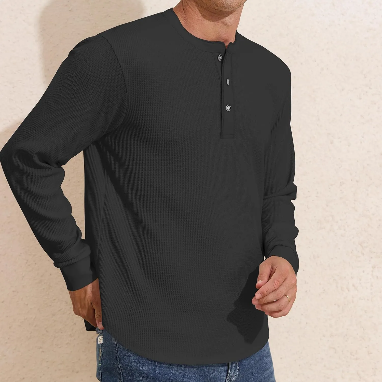 PrettyGuide Men's Long Sleeve Waffle Henley Shirts Casual Fall Thermal Shirts Button T-Shirt