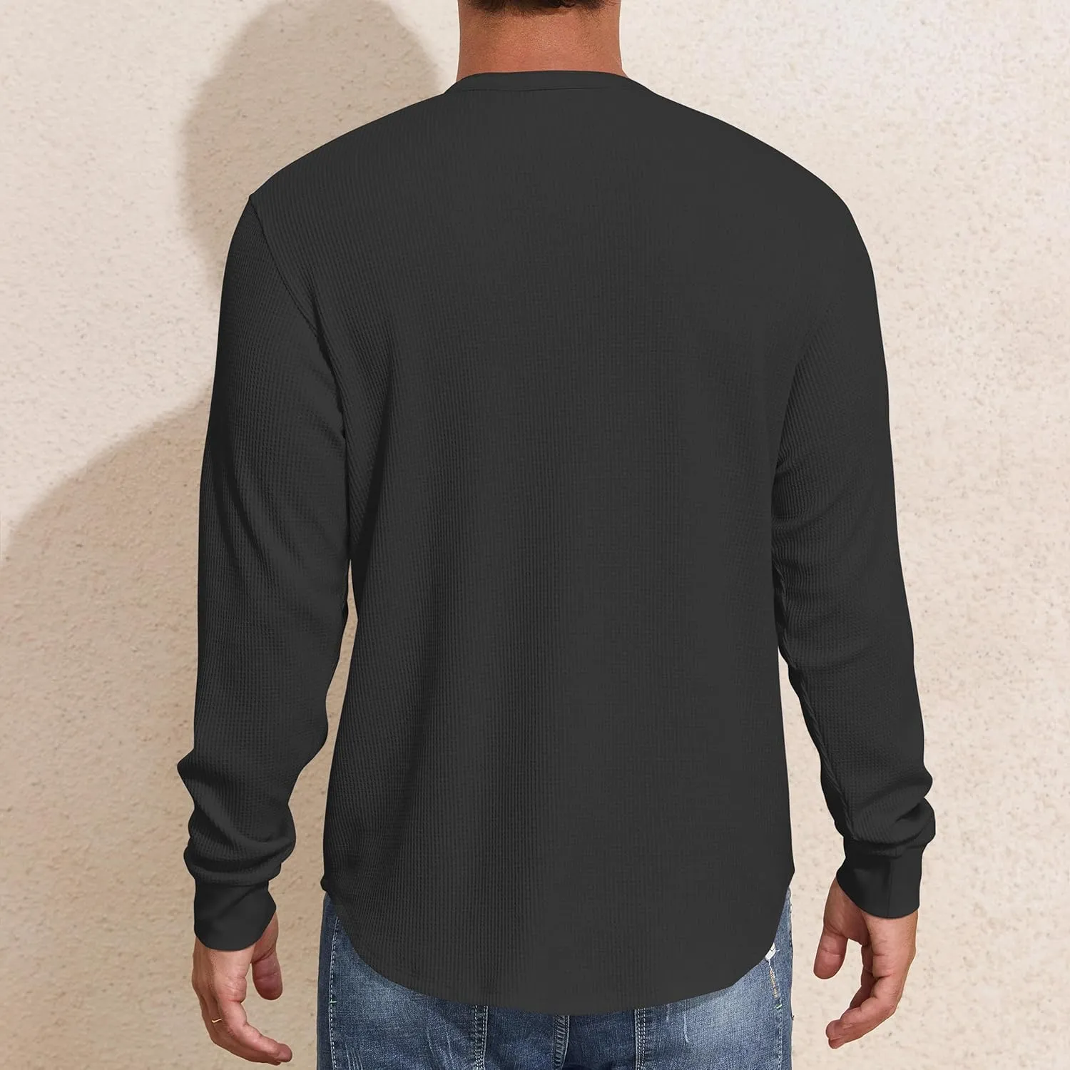 PrettyGuide Men's Long Sleeve Waffle Henley Shirts Casual Fall Thermal Shirts Button T-Shirt