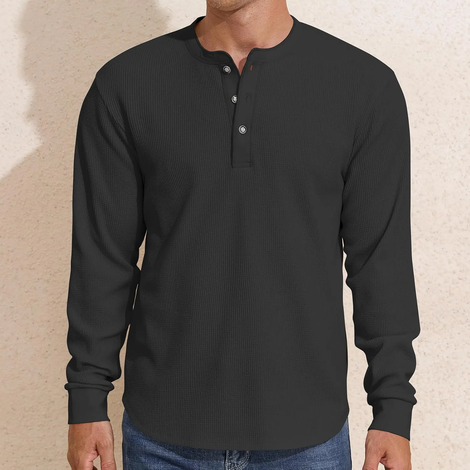 PrettyGuide Men's Long Sleeve Waffle Henley Shirts Casual Fall Thermal Shirts Button T-Shirt