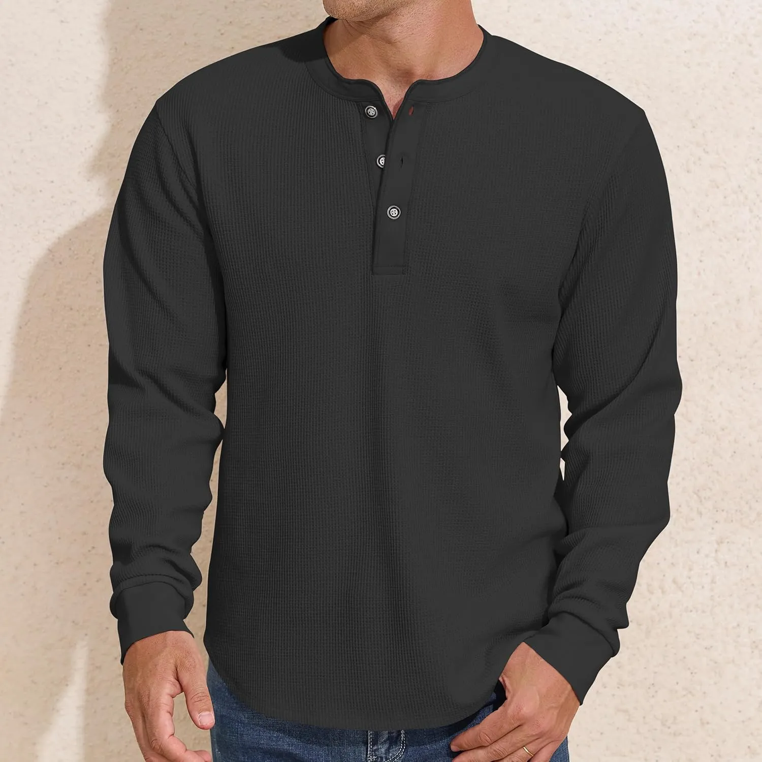 PrettyGuide Men's Long Sleeve Waffle Henley Shirts Casual Fall Thermal Shirts Button T-Shirt