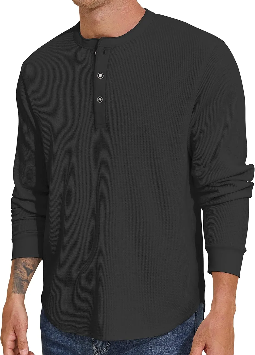 PrettyGuide Men's Long Sleeve Waffle Henley Shirts Casual Fall Thermal Shirts Button T-Shirt