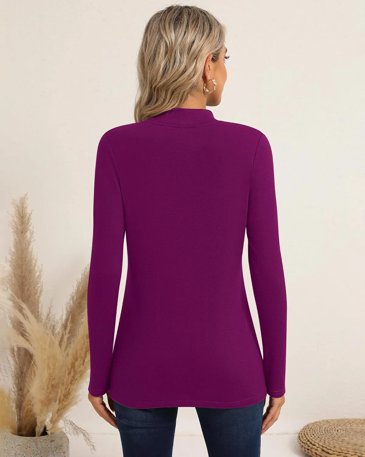 Riyiper 3 Pack Women's Mock Neck Tops, Long Sleeve Casual Shirts Slim Fitted Basic T Shirts Lightweight Base Layer Pullover