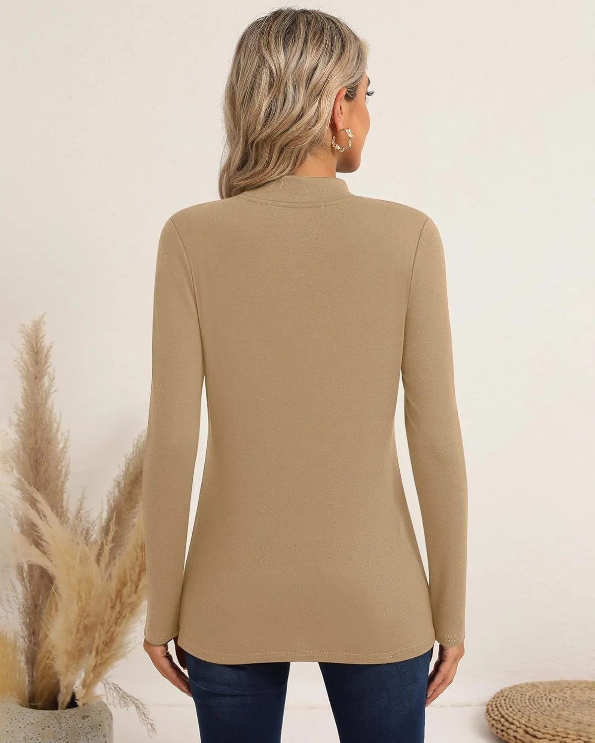 Riyiper 3 Pack Women's Mock Neck Tops, Long Sleeve Casual Shirts Slim Fitted Basic T Shirts Lightweight Base Layer Pullover