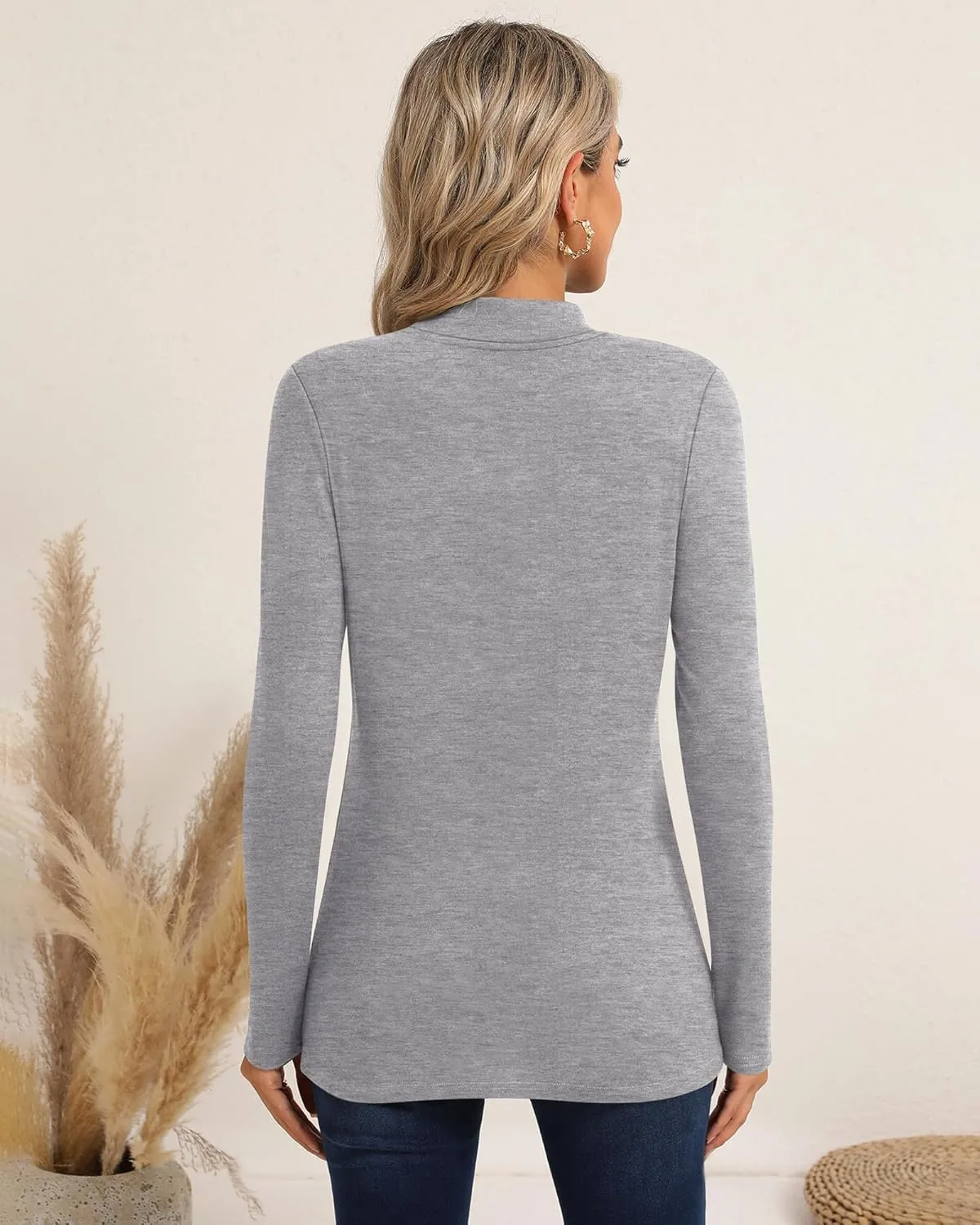 Riyiper 3 Pack Women's Mock Neck Tops, Long Sleeve Casual Shirts Slim Fitted Basic T Shirts Lightweight Base Layer Pullover