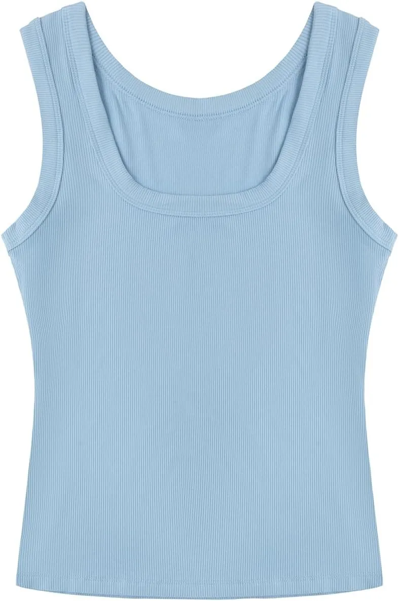SVALIY Summer Womens Tank Tops 2024 Square Neck Fitted Sleeveless Shirts for Women Ribbed Basic Top