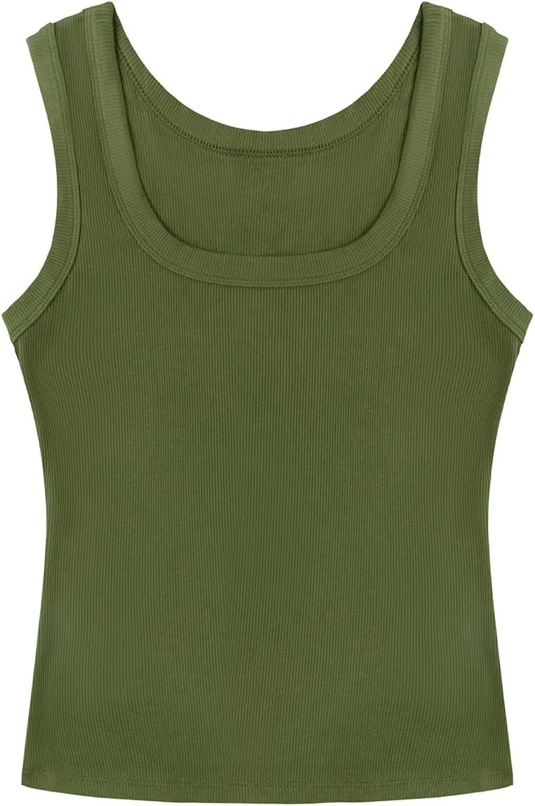 SVALIY Summer Womens Tank Tops 2024 Square Neck Fitted Sleeveless Shirts for Women Ribbed Basic Top